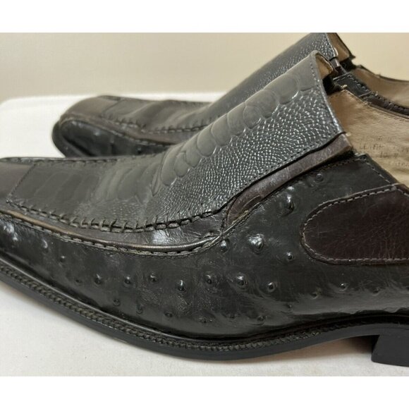 Stacy Adams Reptile Embossed Black Leather Square Toe Slip ON Shoe 10.5M Comfort - Picture 2 of 8